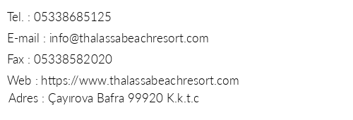 Thalassa Beach Resort telefon numaralar, faks, e-mail, posta adresi ve iletiim bilgileri